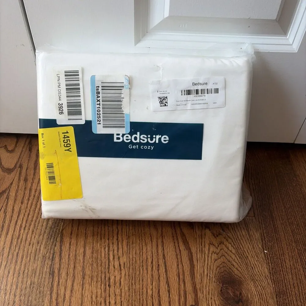 Bedsure Duvet Cover Set 3pcs 100% Washed Cotton Cream White Queen 90x90in - NEW
